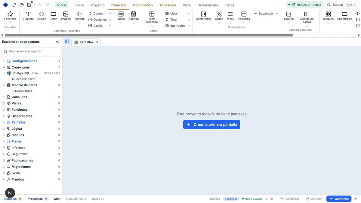 Explorateur de projets ouvert sur la connexion PostgreSQL · Clientes