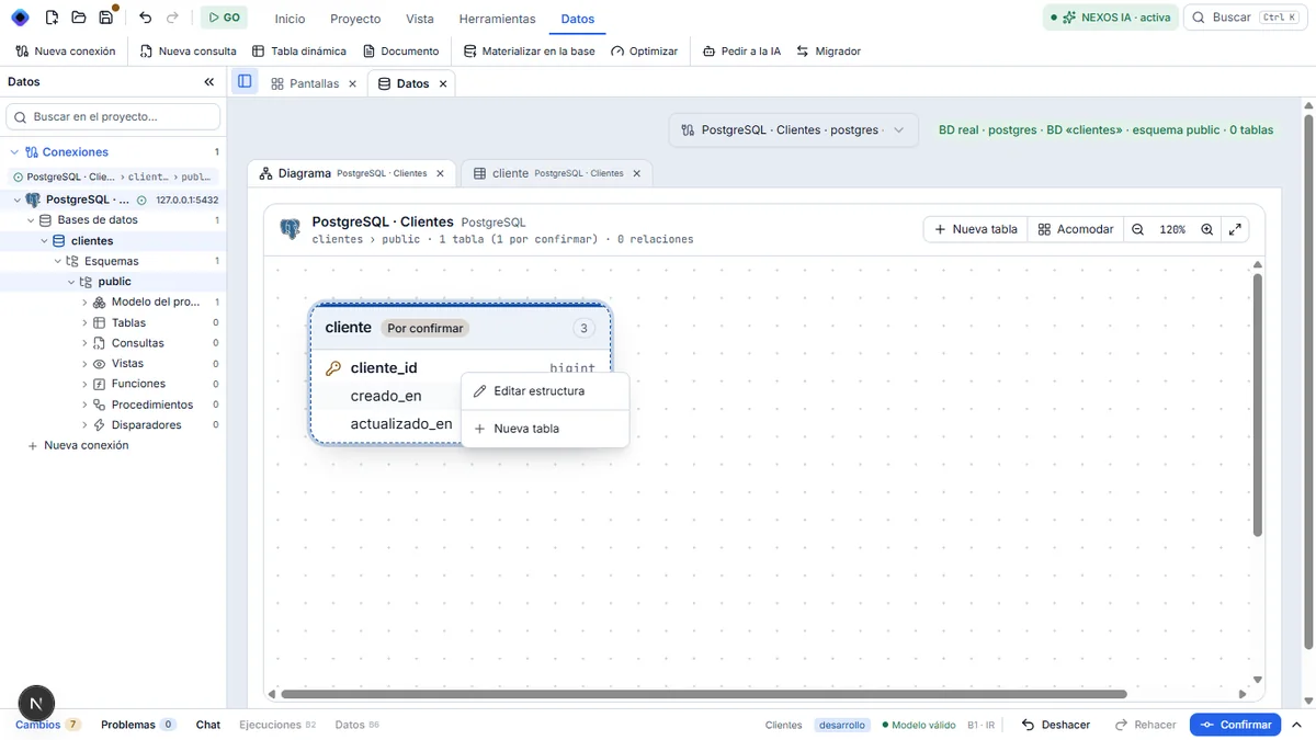 Menu contextuel du diagramme avec Editar estructura